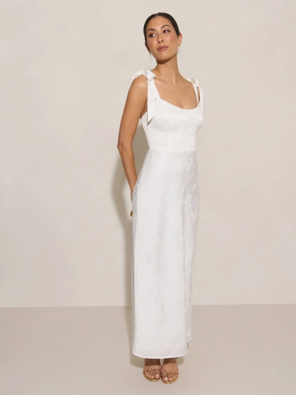 Park & Fifth White Tie-Shoulder Maxi Dress